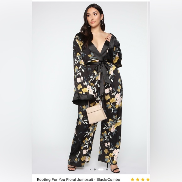 Fashion Nova Black Floral Satin Jumpsuit - Picture 3 of 3